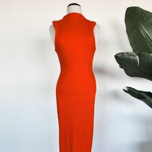 H&M Ribbed Jersey High Neck Dress in Red